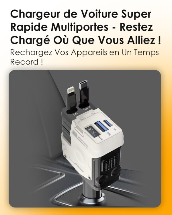 Chargeur rapide de voiture rétractable pour iPhone et Android